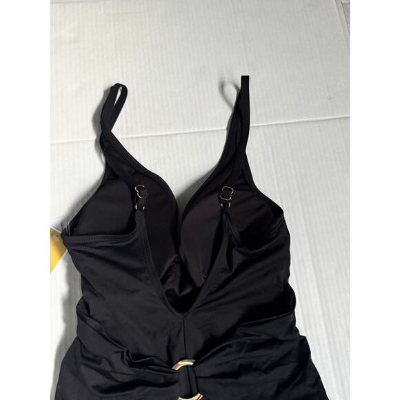 Michael Kors Black One Piece Swimsuit Size 8 NWT $108 MSRP Belted Ring Detail - Picture 4 of 7